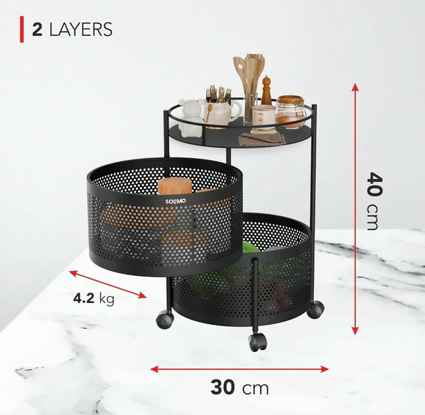 Metal Round High Quality Kitchen Trolley with Wheels (3 Layer / 1 Pc) - Image 5