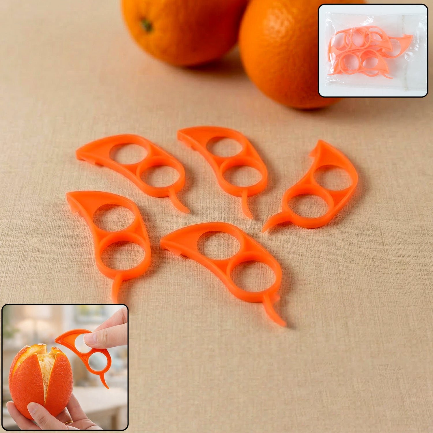OrangeCitrusPeelers-WOSKU-01.jpg Multipurpose Plastic Orange Peeler Tool (5 Pc) - Image 1