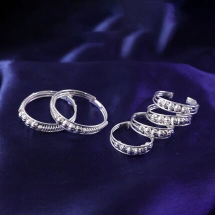 Elegant Sterling Silver Toi et Moi Inspired Beaded Ring Set