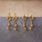 Chic Gold Chain Drop Earrings with Triple Hanging Beads and Sculpted Top Deign (2 Pair)