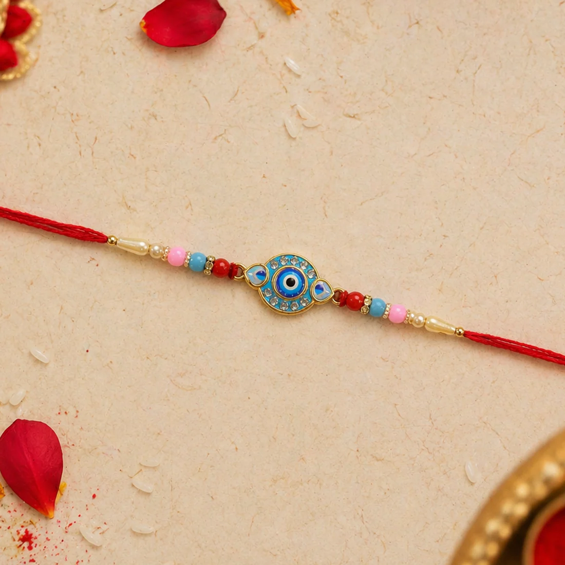 Evil Eye Designer Rakhi with Multicolor Beads (1 Pc) - Image 6