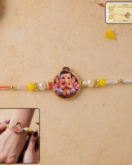 Ganesh Ji Designer Rakhi with Yellow Beads (1 Pc)