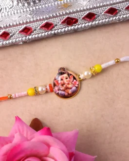 Ganesh Ji Designer Rakhi with Yellow Beads (1 Pc)
