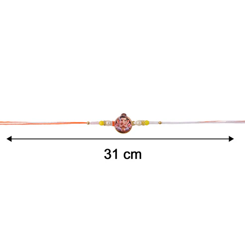 Ganesh Ji Designer Rakhi with Yellow Beads (1 Pc) - Image 4