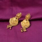 Handcrafted South Indian Heritage Gold Earrings with Intricate Leaf Motif and Classic Jhumka Dangles - Image 2