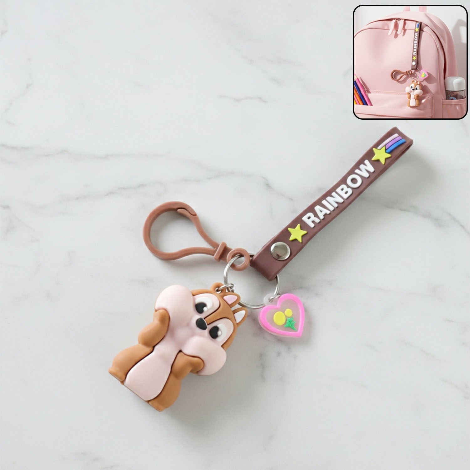 RabbitKeychain-WOSKU-01.jpg Cute Cartoon Animal Silicone Keychain with “Rainbow” Strap (1 Pc) - Image 1