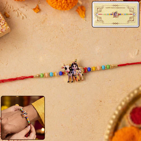Lord Krishna with Cow Designer Rakhi (1 Pc) - Image 2