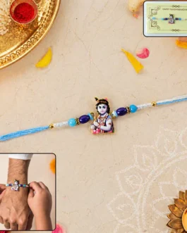 Lord Krishna Designer Rakhi with Blue Beads (1 Pc)