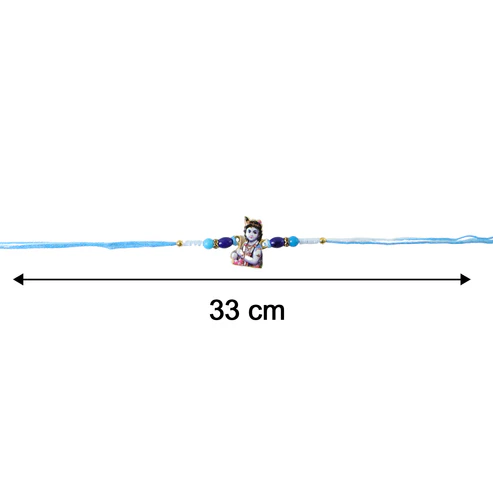 Lord Krishna Designer Rakhi with Blue Beads (1 Pc) - Image 4