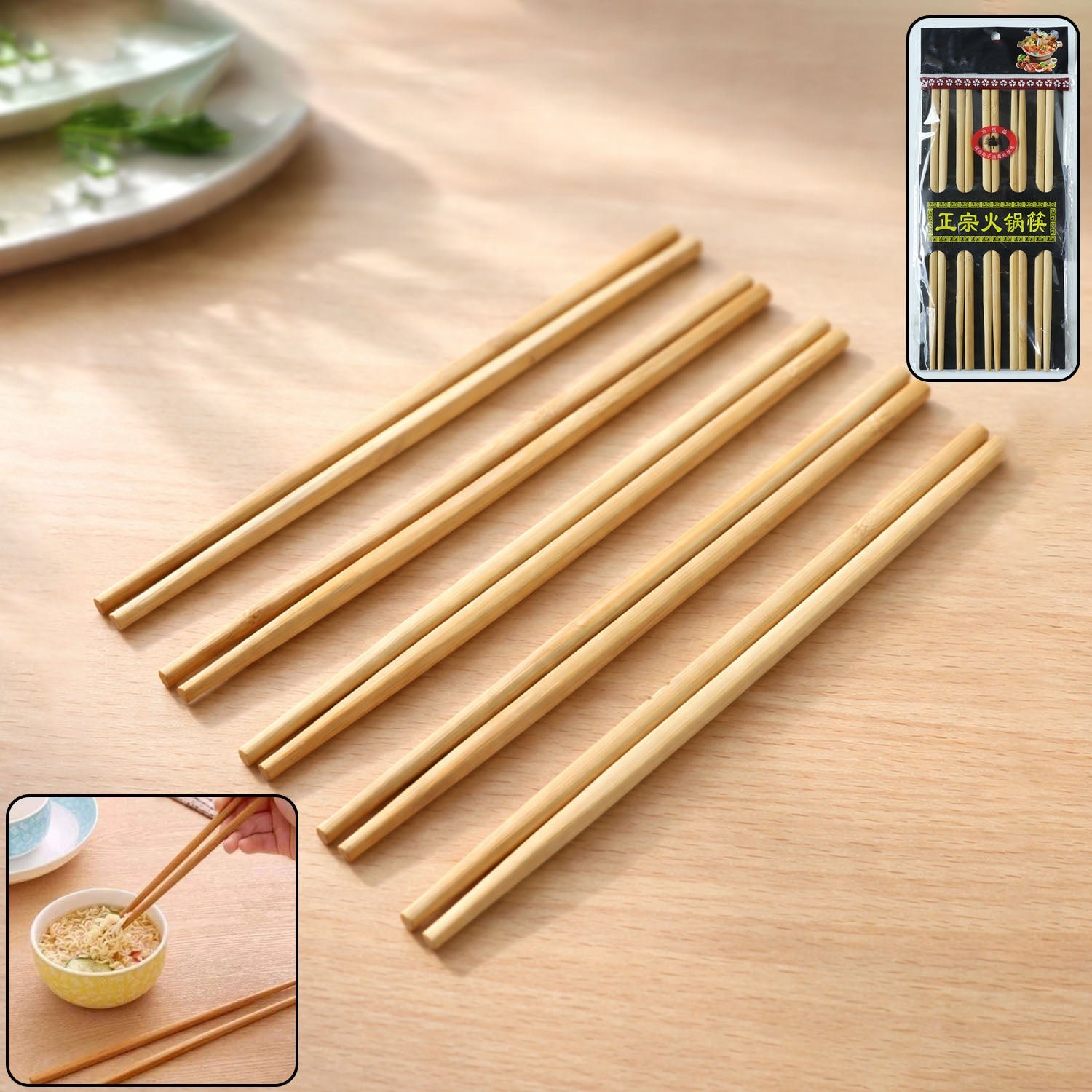 ReusableChopsticks-WOSKU-01.jpg Premium Reusable Bamboo Chopsticks Set (Set of 5 Pair) - Image 1