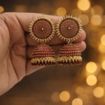beautiful elegant oxidised jhumka earrings in maroon colour - Image 2