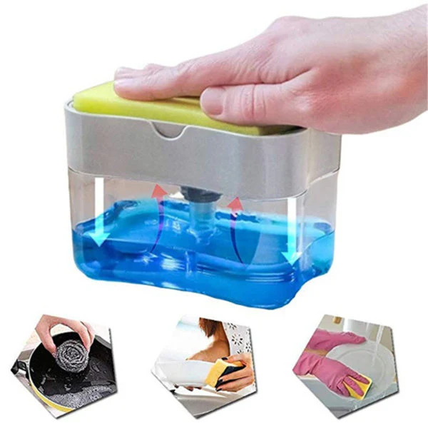 2-in-1 Liquid Soap Dispenser on Countertop with Sponge Holder - Image 3