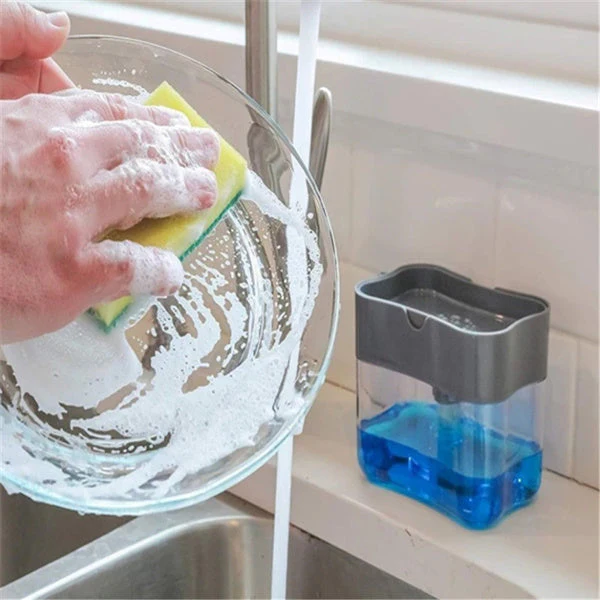 2-in-1 Liquid Soap Dispenser on Countertop with Sponge Holder - Image 8
