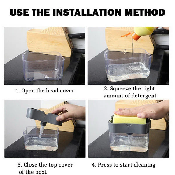 2-in-1 Liquid Soap Dispenser on Countertop with Sponge Holder - Image 4