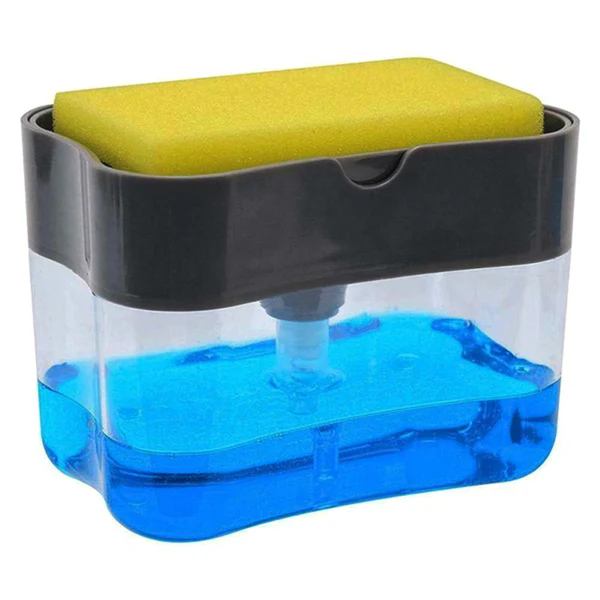 2-in-1 Liquid Soap Dispenser on Countertop with Sponge Holder - Image 6