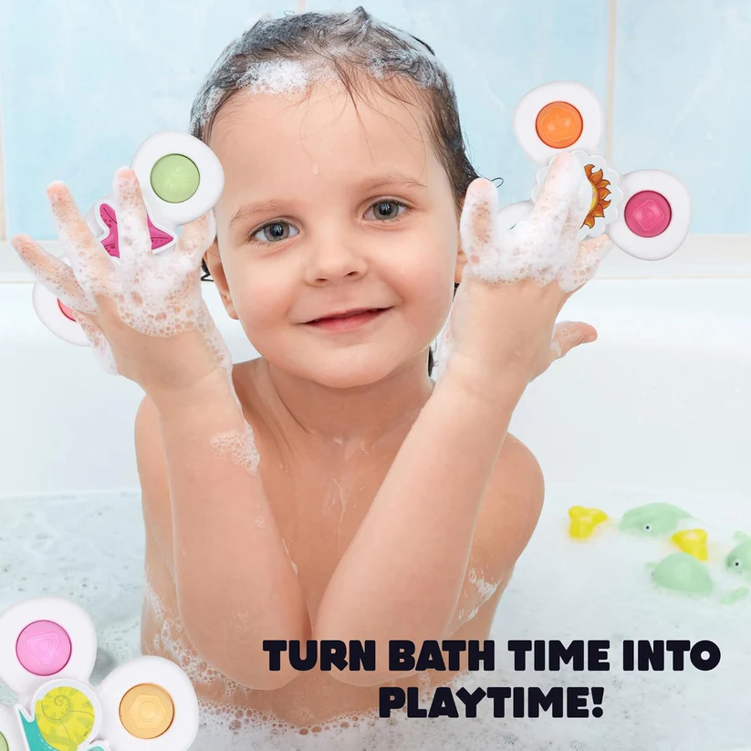 White Baby Spinner Toy Set – Sensory Suction Spin Toys (3 Pc Set) - Image 3