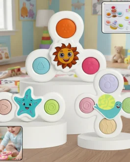 White Baby Spinner Toy Set – Sensory Suction Spin Toys (3 Pc Set)