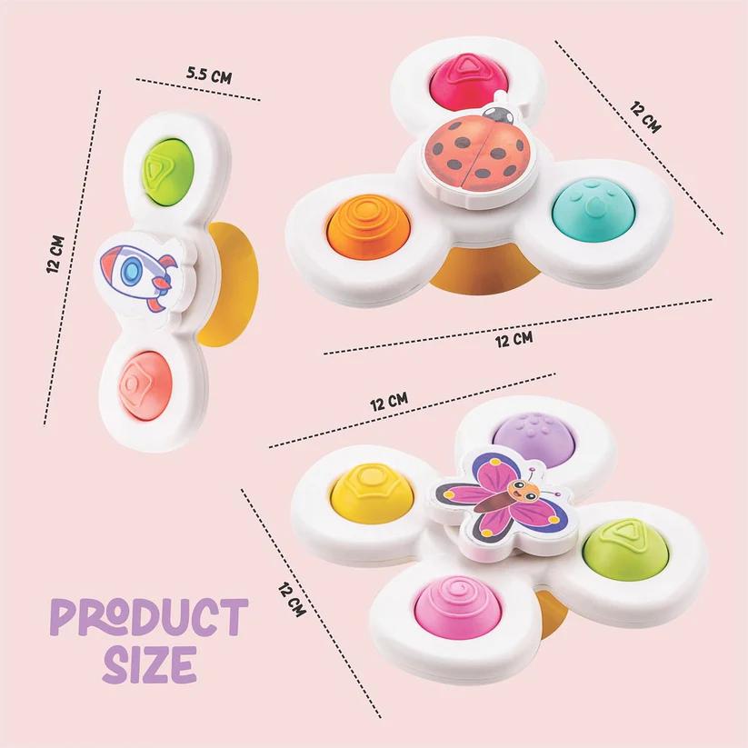 White Baby Spinner Toy Set – Sensory Suction Spin Toys (3 Pc Set) - Image 4