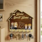 Home Sweet Home Wooden Key Holder with 5 Hooks Decorative Wall Key Stand for Home - Image 2