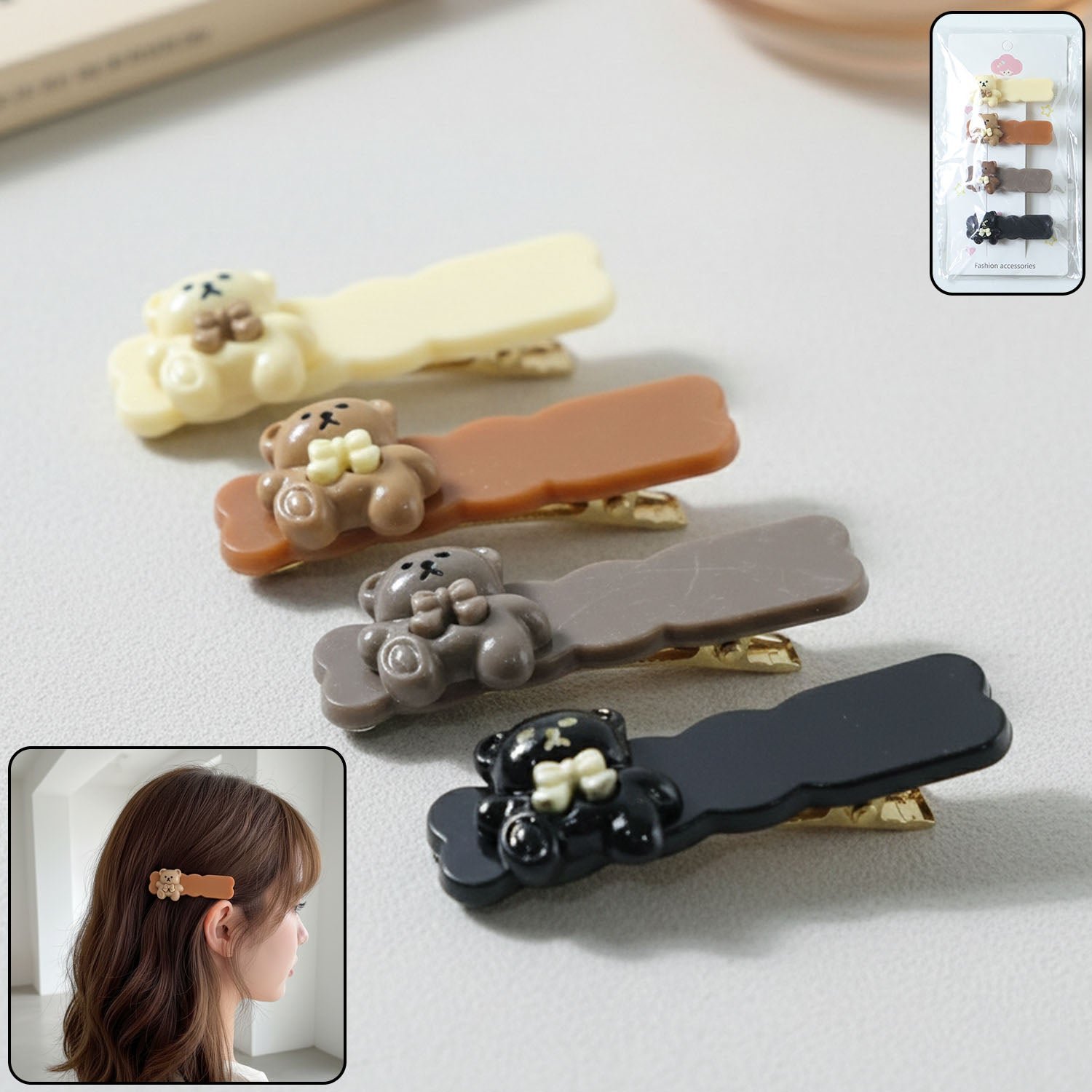 TeddyBearHairclip-WOSKU-01_bfd92645-6b42-4ca5-9b8e-e7824ec3487a.jpg Cute Teddy Bear Decorative Snap Hair Clips Set (4 Pc) - Image 1