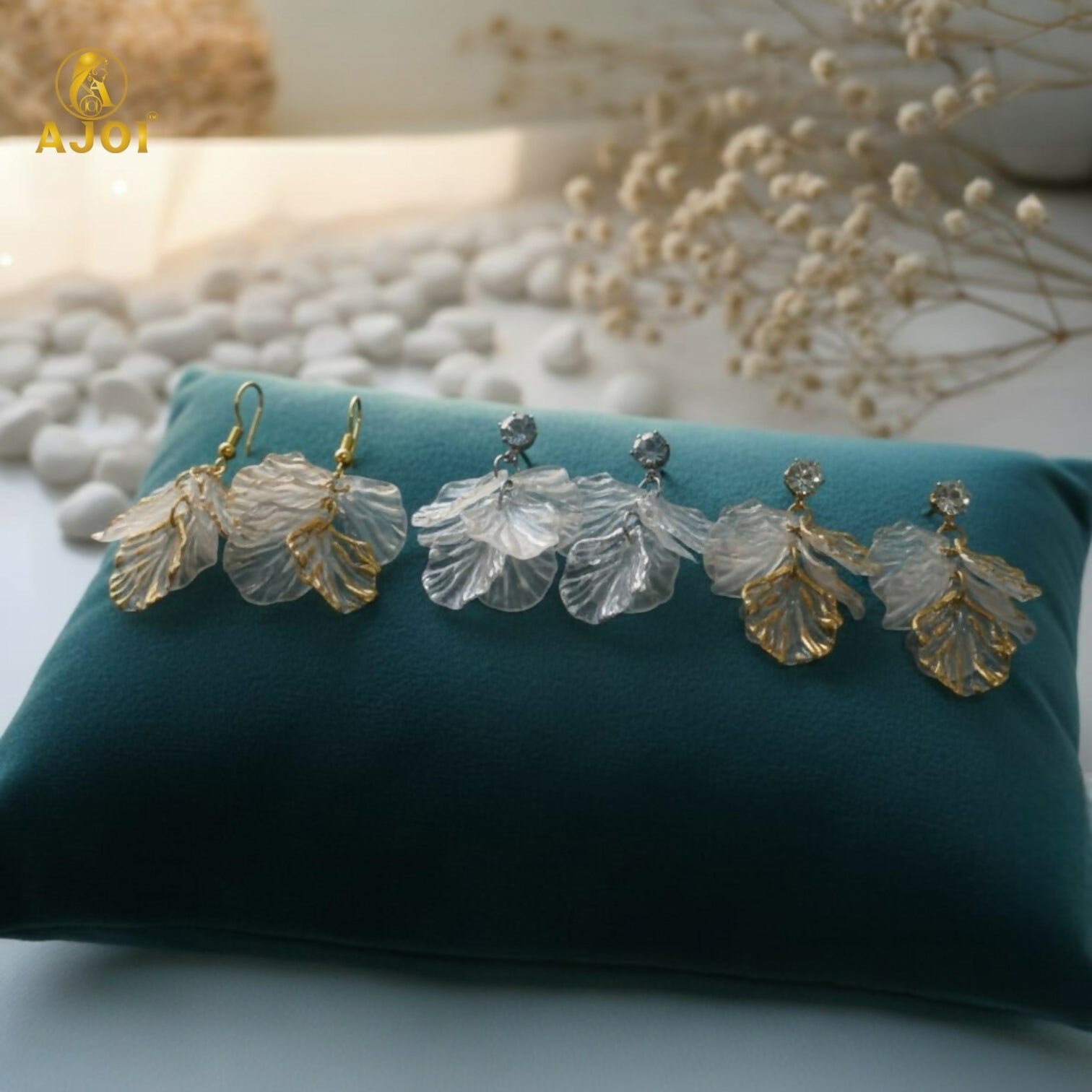 UB5MQJ1NXX.jpg Transparent Leaf Design Drop Earrings Combo (3 Pair Set) - Image 1