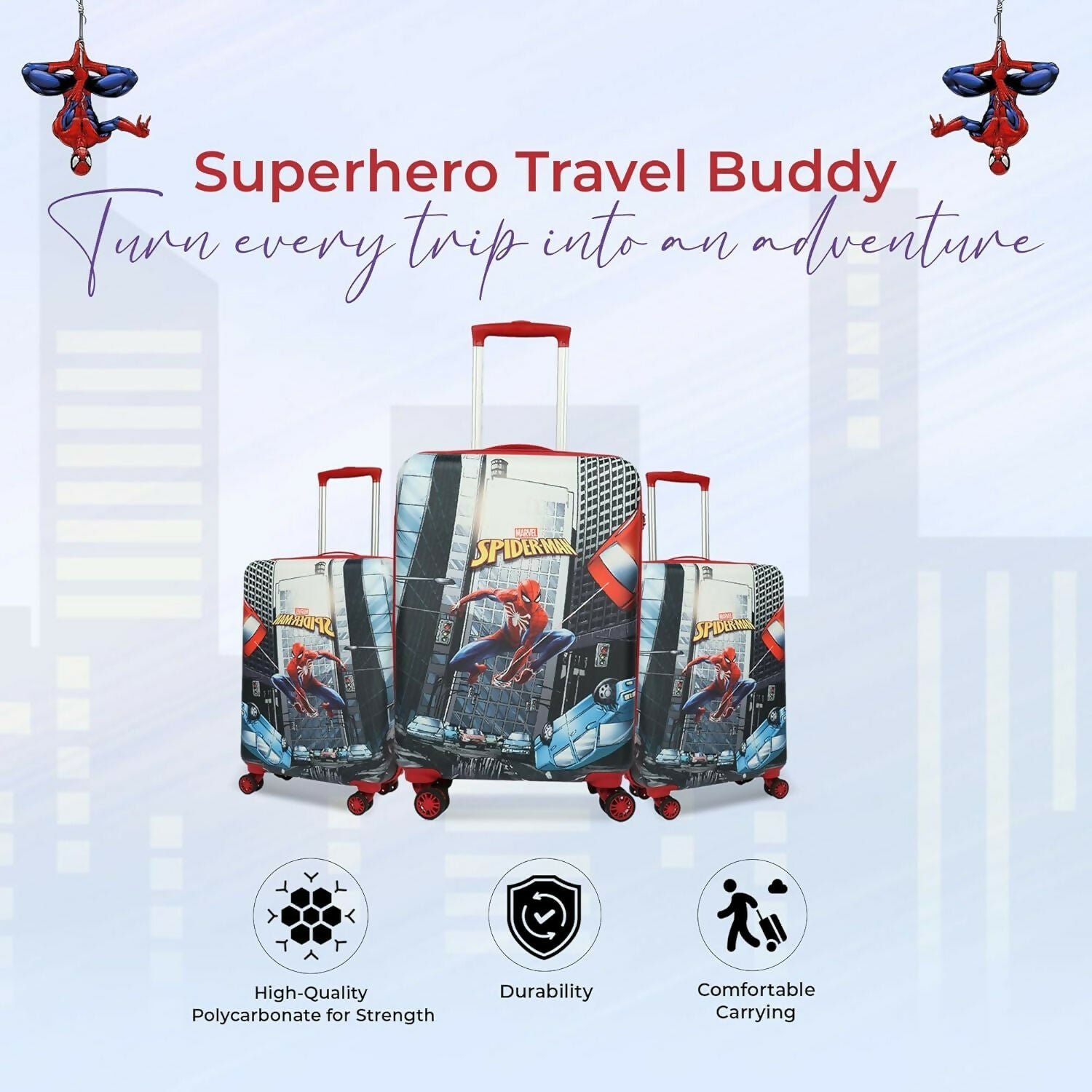 Novex Marvel Spiderman Kids Polycarbonate Trolley Bag for Boys Travel Luggage with 4 Spinner Wheel (18 Inch) - Image 4
