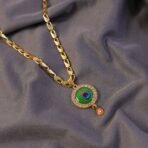 Peacock Feather Stone Pendant Gold Chain Necklace