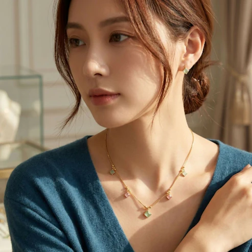 Elegant Pastel Gemstone Station Necklace - Image 2