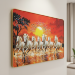 Seven Running Horses Sunrise Wall Art for Living Room Decor Frame - Image 2