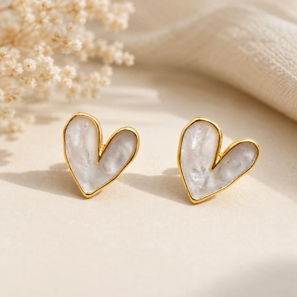 Elegant Pearl Heart Stud Earrings for Women Gold-Toned Minimal Earrings. - Image 5