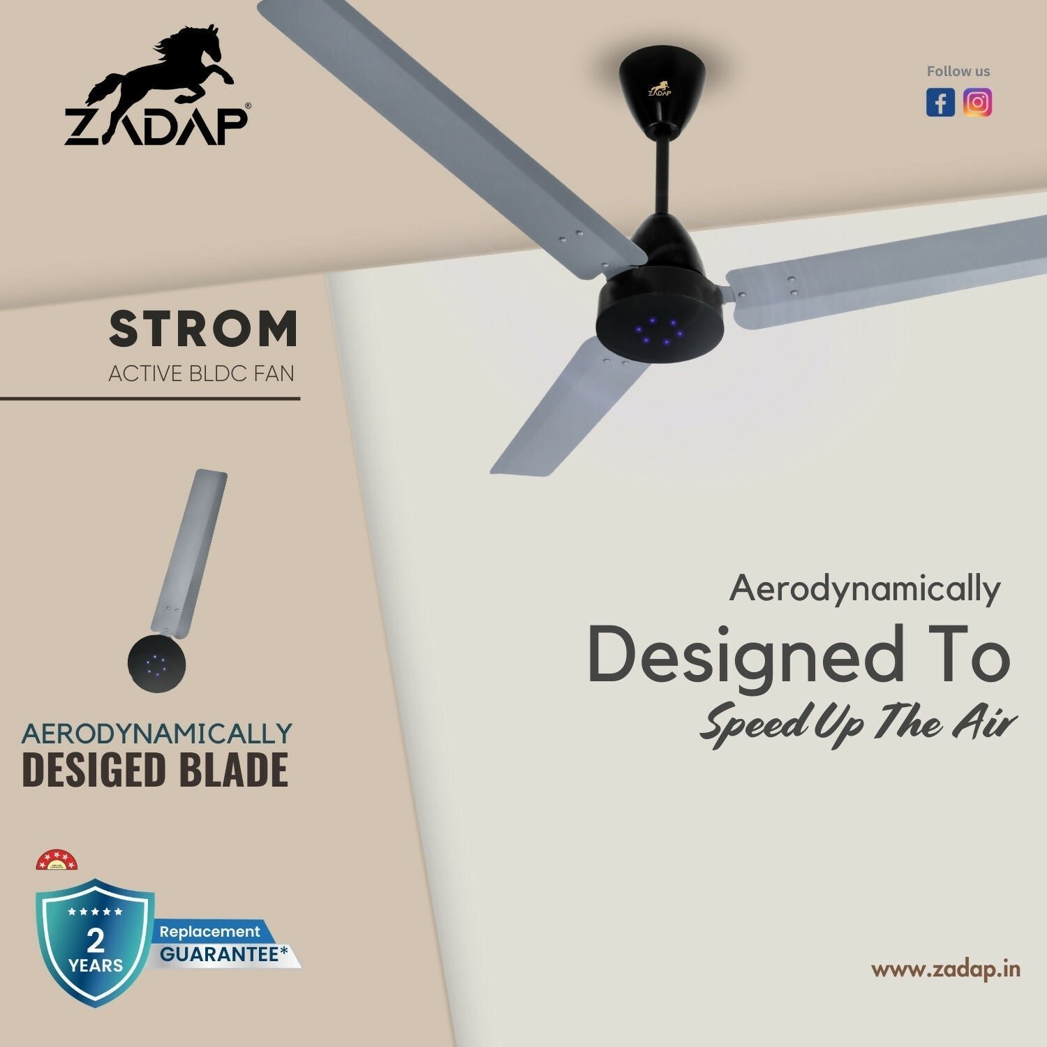 Zadap STROM 900mm High Speed BLDC Ceiling Fan with Remote(Gray) - Image 5