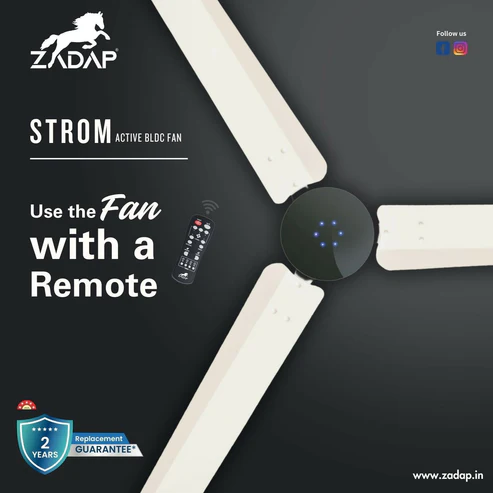Zadap STROM 1200mm High Speed BLDC Ceiling Fan with Remote (Ivory) - Image 3