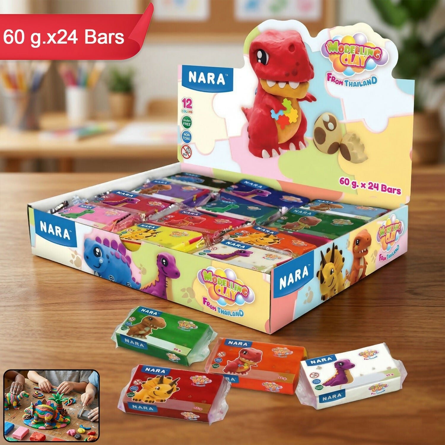 WCHUTY3AGy.jpg Nara 12 Color Modelling Clay Kit, Soft Creative Play Dough Set for Kids (60 Gm/24 Bars) - Image 1