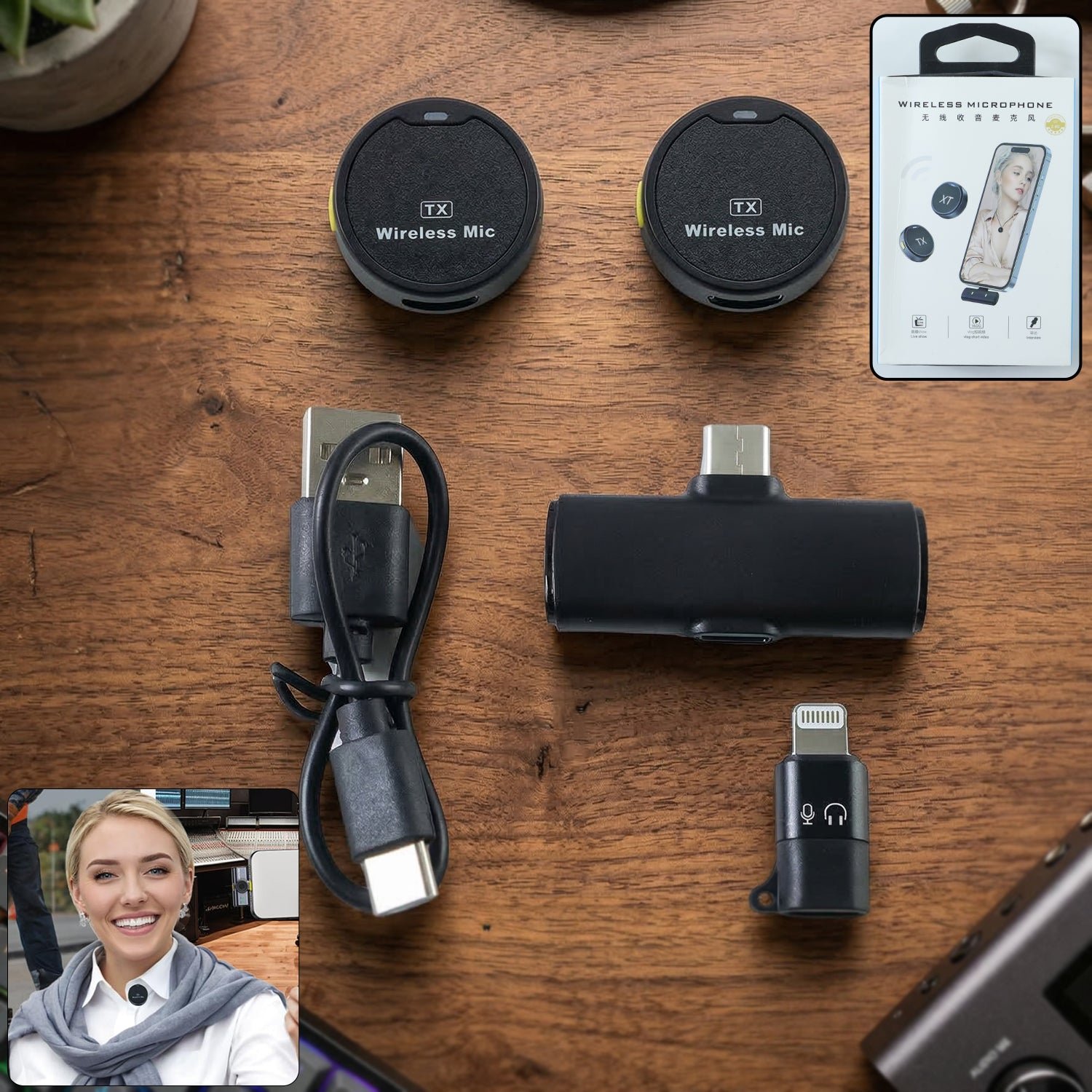 WirelessMicrophone-WOSKU-01.jpg Portable Wireless Lavalier Microphone Dual Clip-On Mic Set (1 Set) - Image 1