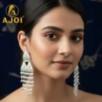 Royal Pearl Drop Silver Designer Earrings with Elegant Dangling Tassels - Image 2