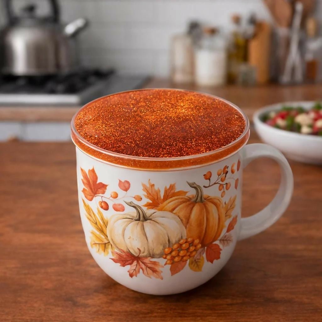 YRkmuSZBqJ.jpg Orange Glitter Resin Cup Lid and Coaster Set for Mug Cover - Image 1
