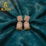 Blush Pink Designer Earrings with Elegant Stone Detailing and Drop Finish