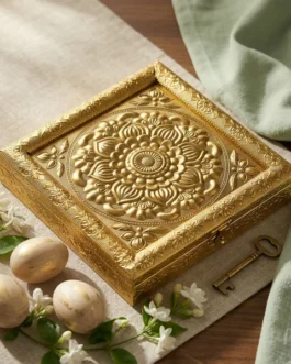 Handcrafted Golden Embossed Floral Mandala Design Metal Jewelry Box