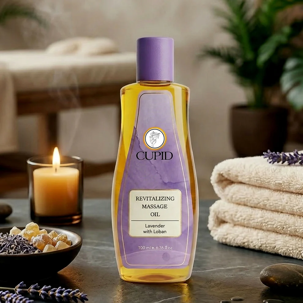 Cupid Revitalizing Massage Oil with Lavender & Loban Relaxing Body Care Oil (100 Ml) - Image 4