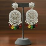 Silver-Tone Oxidized Bohemian Mandala Drop Earrings with Multi-Color Crystal Beads - Image 2