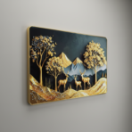 Luxury Golden Deer Mountain Landscape Wall Art Frame Home Decor - Image 2