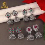 Oxidised Silver Jhumka Earrings Combo Set of 4 for Women & Girls