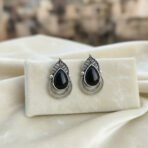 Vintage Oxidized Silver Black Teardrop Earrings with Intricate Leaf Detailing – Ethnic Boho Dangle Earrings for Women/girls