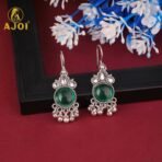 Oxidised Silver Afghani Earrings Combo Set - 4 Pairs with Colored Stones - Image 2