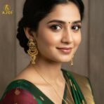 Kasmiri Gold-Plated Chandbali Earrings with Green & Pink Stones - Image 2
