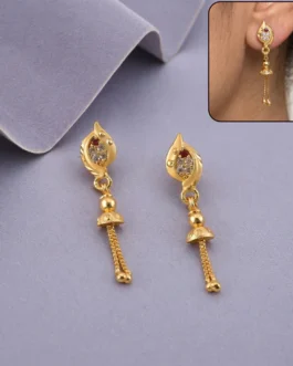 Traditional Gold Plated Casting Chain Drop Earrings for Women Ethnic Wear