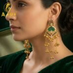 Royal Green Ruby Temple Chandbali Earrings for Bridal & Festive Wear - Image 2