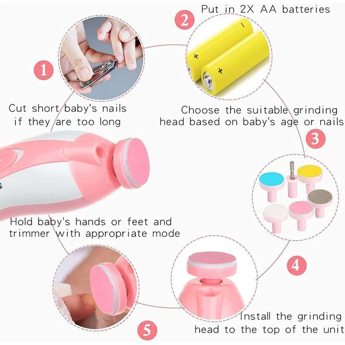 Electric Baby Nail Trimmer with Grinding Heads for Newborn Infant and Toddler - Image 5