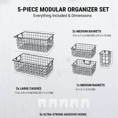 Metal Shower Basket / Canddy, for Bathroom Organiser (5 Pc Combo) - Image 6