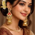 Traditional Red Stone Jhumka Earrings for Women Ethnic Jewelry - Image 2